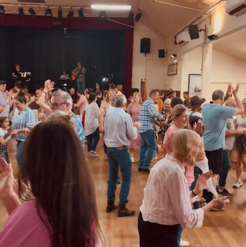 Live music on stage at the Palmwoods hall
