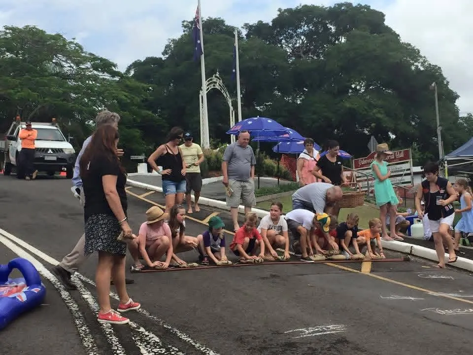 Kids' sack race on Australia Day in Palmwoods