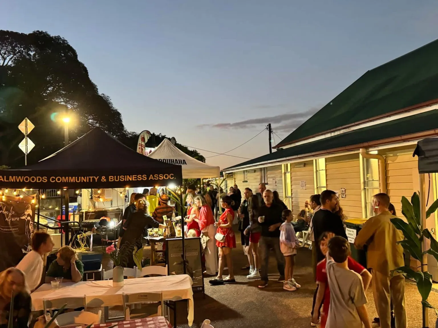 Palmwoods market night at dusk